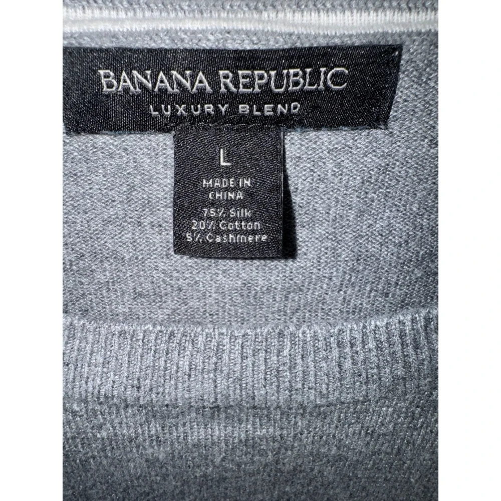 Banana Republic‎ Mens Large Luxury Blend Silk Cashmere Striped Sweater Grey